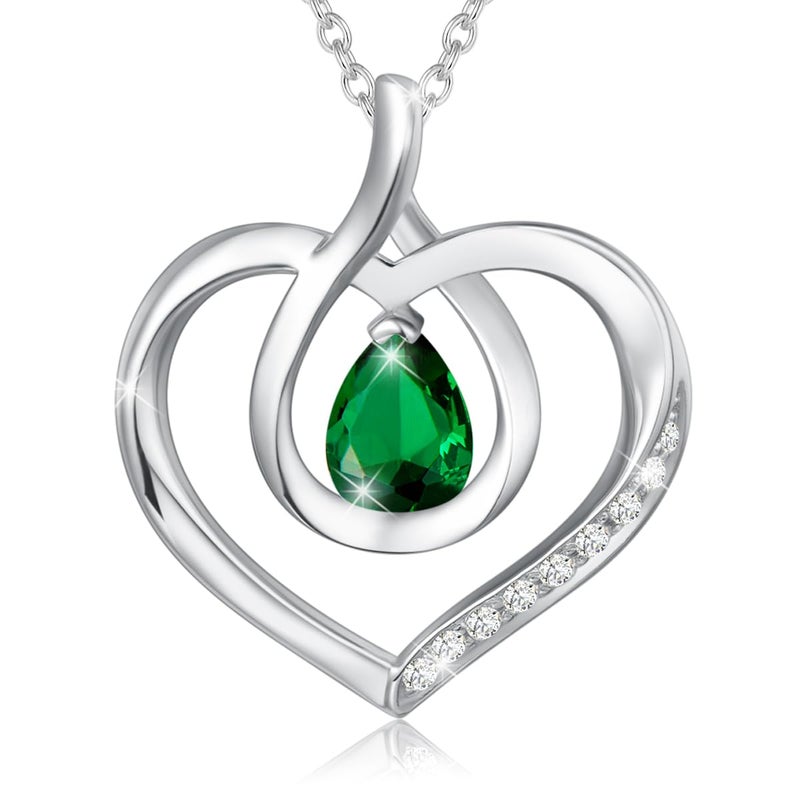 AGVANA May Birthstone Jewelry Emerald Necklace for Women Sterling Silver Forever Love Infinity Heart Pendant Necklace Anniversary Birthday Gifts for Women Mom Wife Her - Image 1